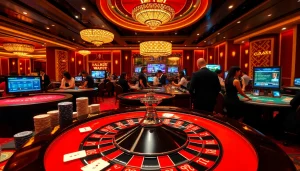 An exciting snapshot of Liên minh KJC casino atmosphere with poker tables and engaging players.