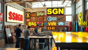 Edmonton sign company creating eye-catching signage in a vibrant workshop.