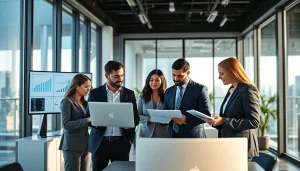 Engaging visual illustrating competitive intelligence faqs with a diverse team in a modern office.