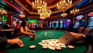 Experience luxurious gambling excitement at https://9789bet.com/ with vibrant poker tables and sparkling chips.