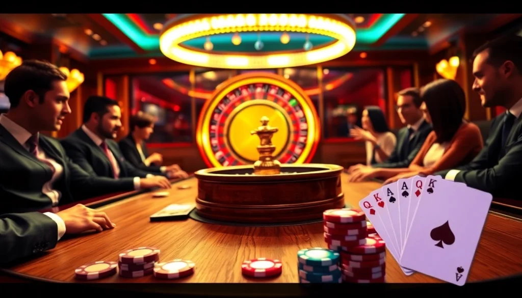 Engage in thrilling gameplay at RR88 with a vibrant casino table scene featuring cards and chips.