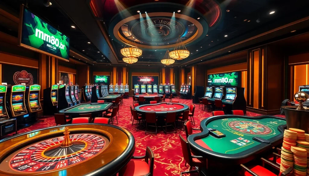 Experience the excitement of gambling at mm88.br.com with vibrant casino tables and engaging slot machines.
