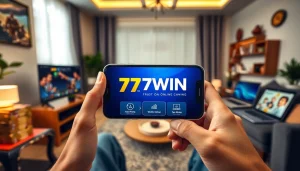 77WIN APK interface displayed on a phone, reflecting online gaming excitement and trust.