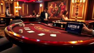 Engage in thrilling gameplay at LUCK8 Casino with vibrant poker chips and an elegant blackjack table.