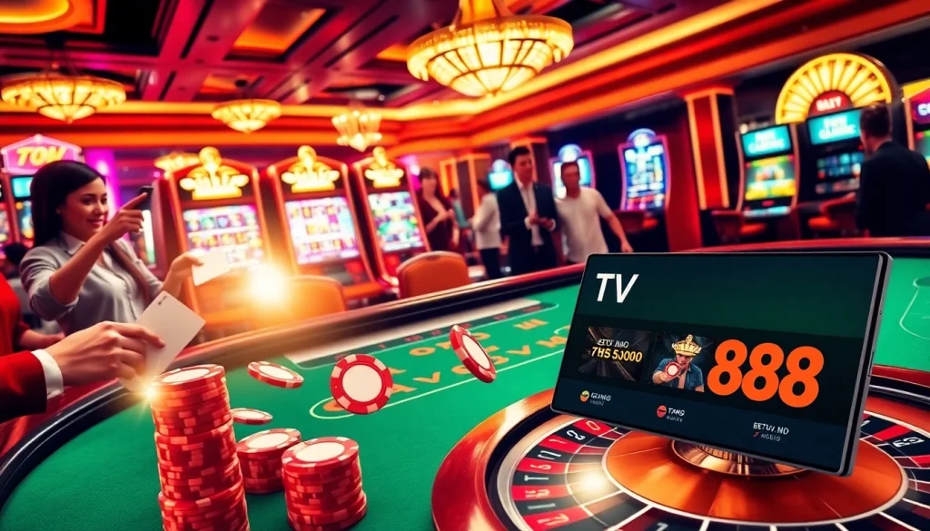 Engage with TV88 at a vibrant casino table filled with poker chips and a roulette wheel.