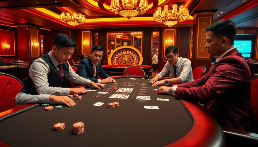 Players celebrating their wins at xin88's glamorous casino table, showcasing excitement and strategy.