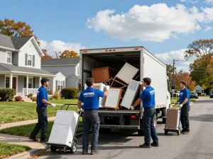 JUNK REMOVAL WAYNE NJ team loading truck with household items in a suburban setting