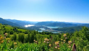 Beautiful landscape of Clarksburg with rolling hills and sparkling lakes.