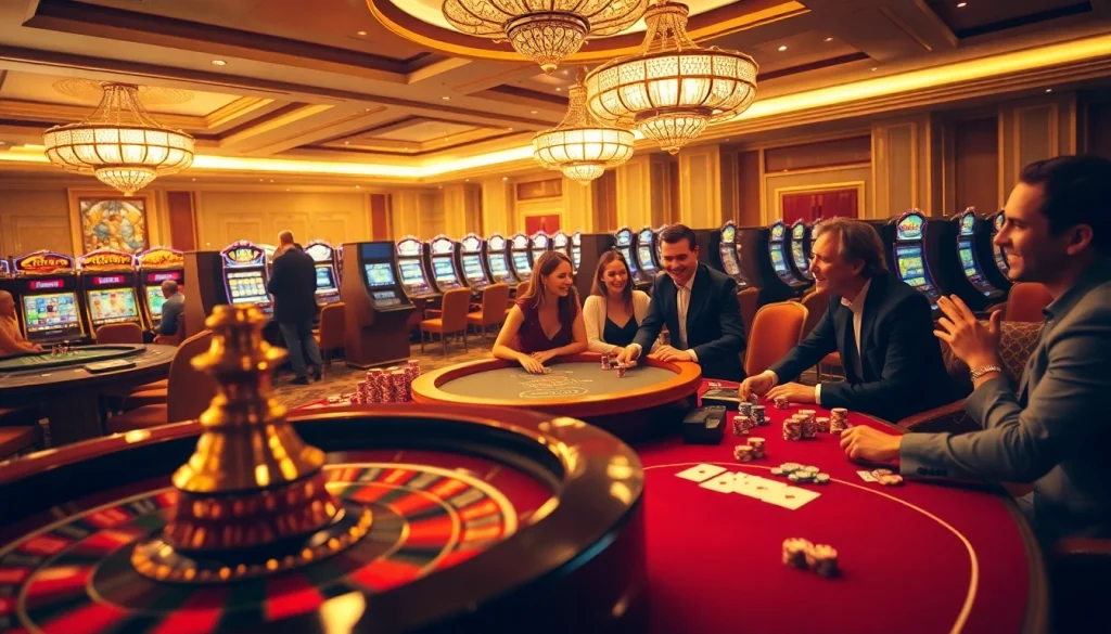 Engaging poker players at a glamorous casino showcasing the link thabet experience in thrilling gameplay.