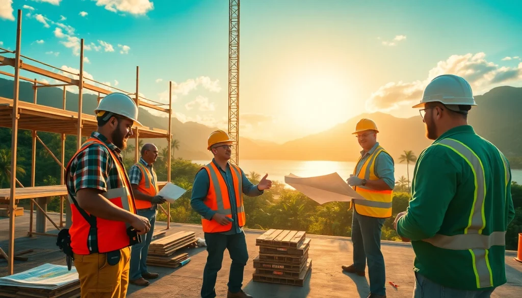 Hawaii construction news highlights a busy construction site with workers and equipment under natural sunlight.