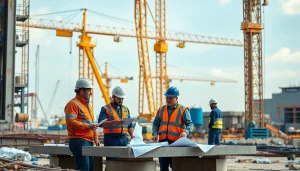 Texas construction news featuring construction workers and machinery on a bustling site.