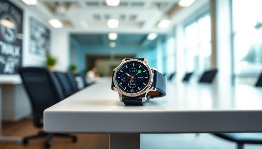 Showcasing the Pulse Smart Watch on a stylish desk, highlighting its advanced features and sleek design.