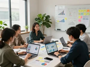 合同会社SUMXでの専門チームのコラボレーション、効果的なメディア運営のためのデジタルマーケティング戦略を策定中。