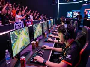 Gamers at 79KING COM e-sports arena focused on intense gameplay.
