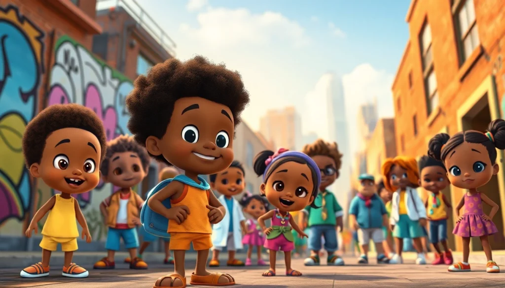 Engaging scene of African American cartoons showcasing diversity and cultural representation.