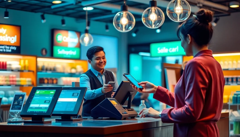 現代の小売環境におけるキャッシュレス決済体験。利便性と効率性を強調。