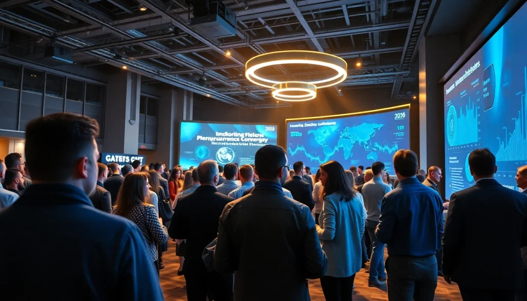 Engaging scene of Crypto 2026 conference with diverse attendees discussing blockchain technologies.