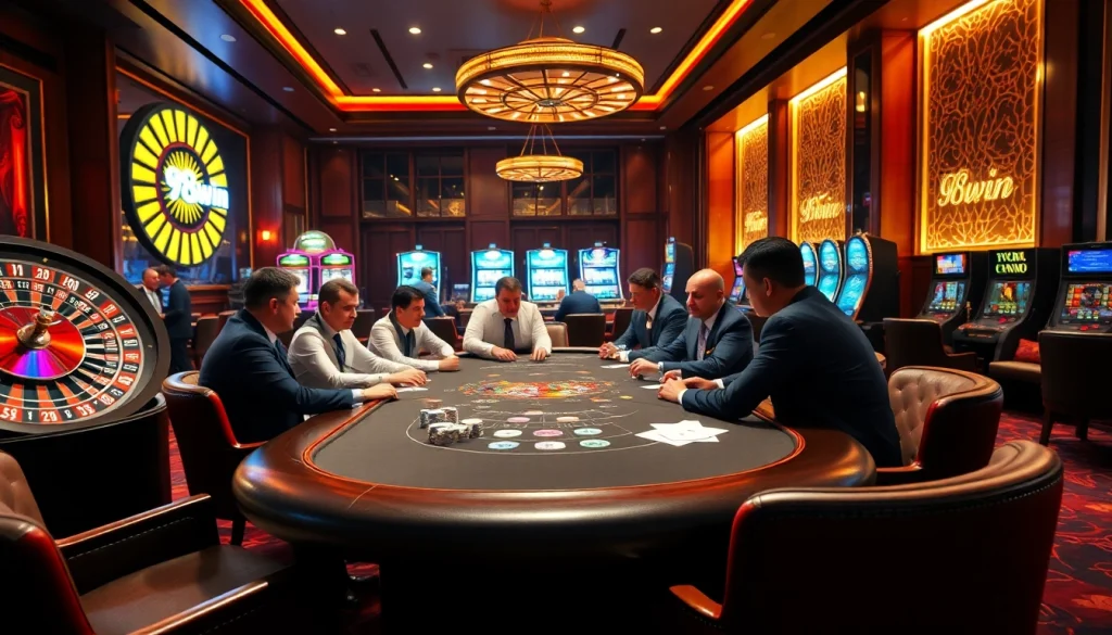Excited players navigating strategic poker bets at 98win casino.