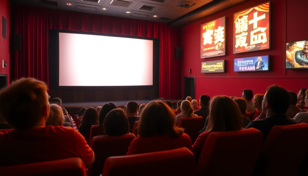 ดูหนัง กับกลุ่มผู้ชมที่ตื่นเต้นในโรงภาพยนตร์สดใส