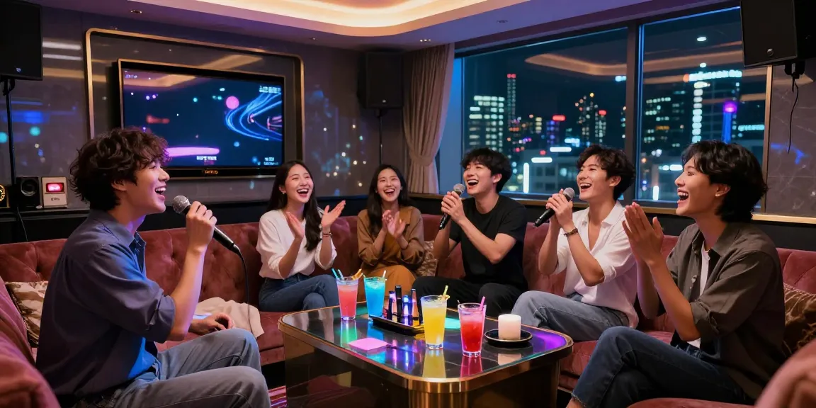 강남가라오케에서 친구들과 즐거운 시간을 보내는 모습과 고급스러운 분위기