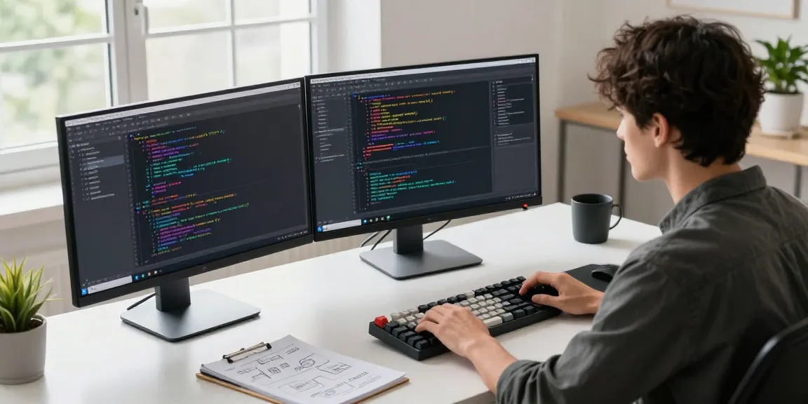 Developer coding at a modern workspace, illustrating innovation in tech related to 纸飞机官网.