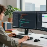 High-efficiency workspace for screenshot software download with multiple screens and tech tools