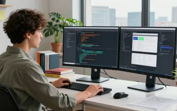 High-efficiency workspace for screenshot software download with multiple screens and tech tools