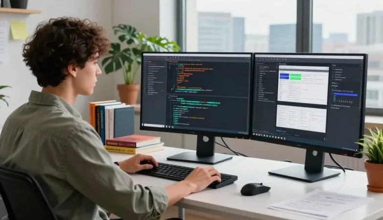 High-efficiency workspace for screenshot software download with multiple screens and tech tools