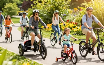 Experience the joy of riding the best electric tricycles in a vibrant park scene with families and diverse models.